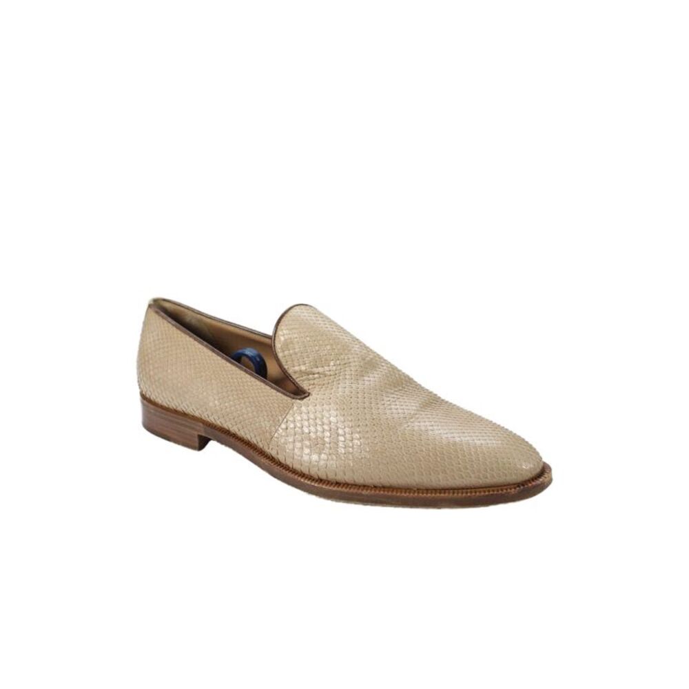 Walter Steiger Mens Leather Pointed Toe Slip On Loafers Beige Size 11